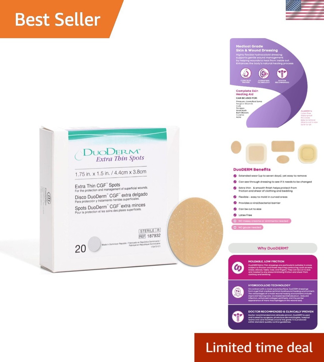 duoderm hydrocolloid dressing (4 pack) Convatec DuoDERM Extra Thin 4"x4" Hydrocolloid Sterile Dressing,  10ct Box, Latex-Free