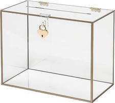 10.5  x 8.5  Clear Acrylic Wedding Card Box with Golden Frame and Heart Lock