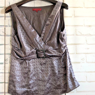 John Richmond Sleeveless Satin Wrap Top Grey with Belt V Neck Plunge UK 14