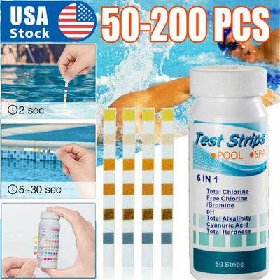 #ad 50 200x 6IN1 Chlorine Dip Pool Test Strips Hot Tub SPA Swimming PH Tester Paper $13.49
