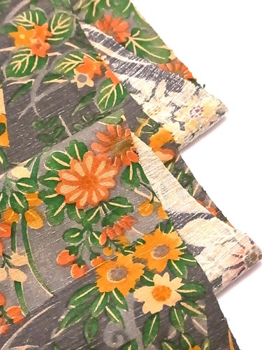e038-S_Japanese Kimono Fabric_Silk,Green,Flower,Tsumugi,102 cm - Picture 6 of 9