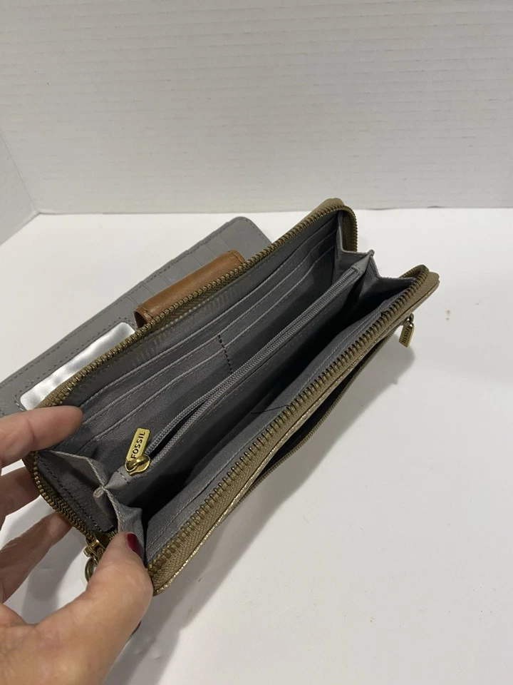 Bolso de mano/cartera de cuero Fossil, dorado, blanco y marrón Foto 4 de 4