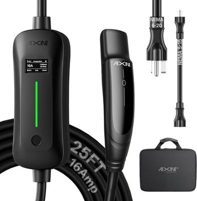 Level 1&2 EV Charger,Tesla EV Charger NACS 16A with 25FT Extension Cord Cable,Po