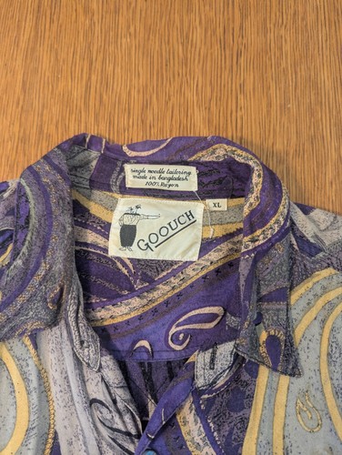 Goouch camicia con bottoni uomo taglia XL viola paisley astratta forte discoteca vintage - Foto 10 di 16