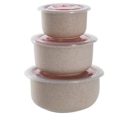 Wheat Straw Food Storage Container Set 3-Piece Lightweight Microwave Safe Lun...