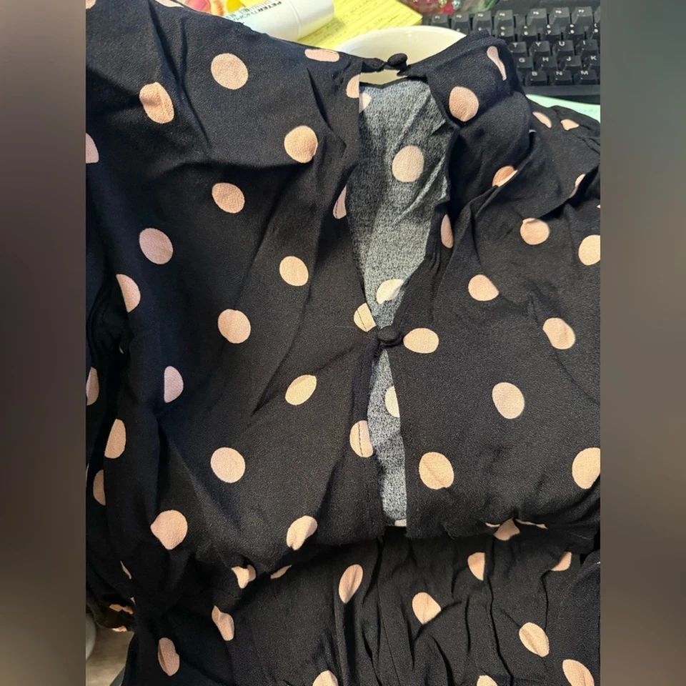 Vestido Reformation Creed Memento Lunares Negro y Crema Talla 4 Foto 3 de 4