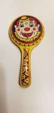Vintage tin litho clown rattle noisemaker toy