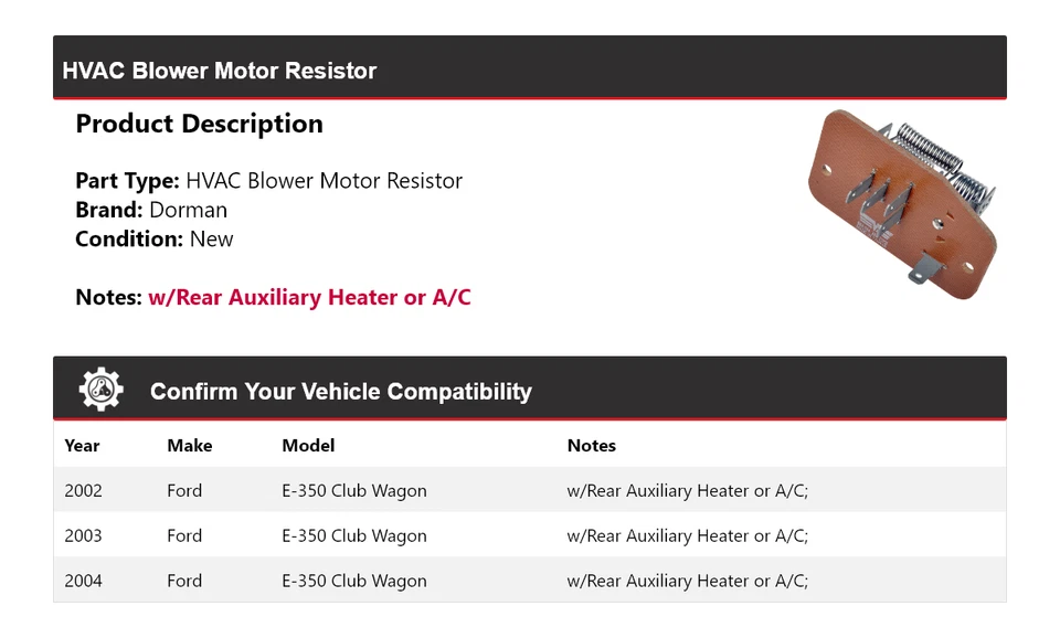 Resistencia de motor soplador de climatización Dorman Club Wagon 2002-2004 Ford E-350 2003 Foto 2 de 4