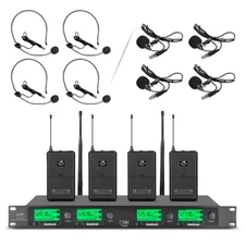 Pro Audio Wireless Microphone System  UHF 4 Channel 4 Lavalier Bodypacks Headset