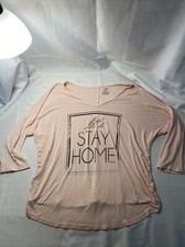 Women's PJ Pink Sleep Top Apt.9 Intimates XL “Let’s Stay Home” Print Long Sleeve