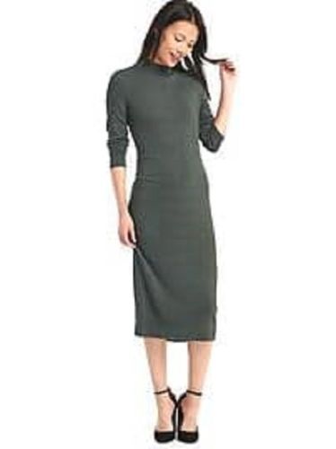 gap olive green dress Gap Scoopneck Ribbed Midi Dress, Size L Olive Green (1422A7)