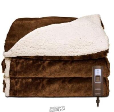Sunbeam Royal Mink and Sherpa Electric Heated Throw in Sable