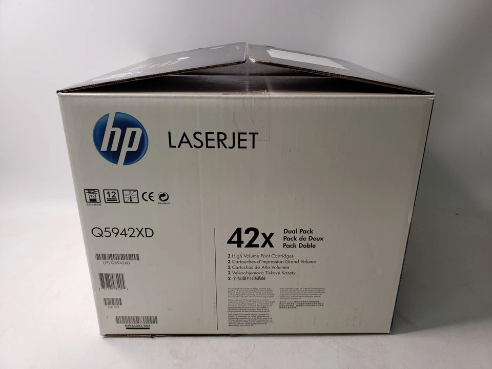HP 42X PAQUETE DOBLE CARTUCHOS DE IMPRESIÓN NEGROS ALTO RENDIMIENTO Q5942XD Caja abierta sellada en bolsa Foto 4 de 4