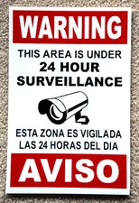 Security Video Surveillance Warning  24 Hr Coroplast  Sign 8x12 Spanish English