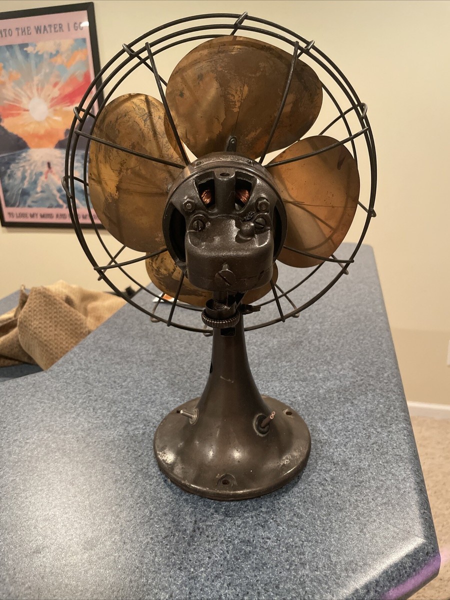 Antique Emerson Electric 6250-K Brass Blade Oscillating Desk Fan