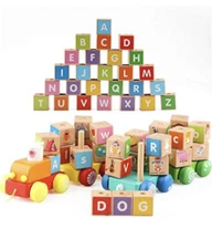 Jamohom ABC Wooden Block Cart Sorting Stacking Alphabet Montessori Education