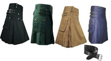 Men utility cargo kilt made of denim fabric black khaki navy green any size