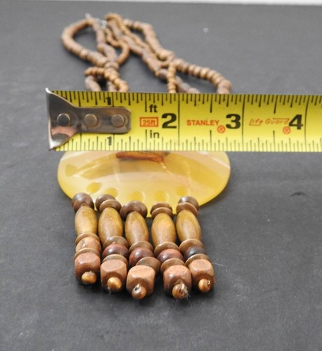 Vintage Wood And Plastic Or Bakelite Necklace Statement Type 16" Drop W29 - Picture 10 of 11