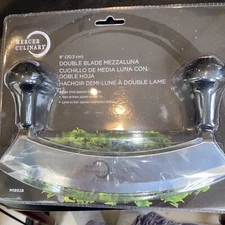 Mercer Culinary Double Blade Rocking Mezzaluna Knife with 2 Knob Handles, 8 Inch