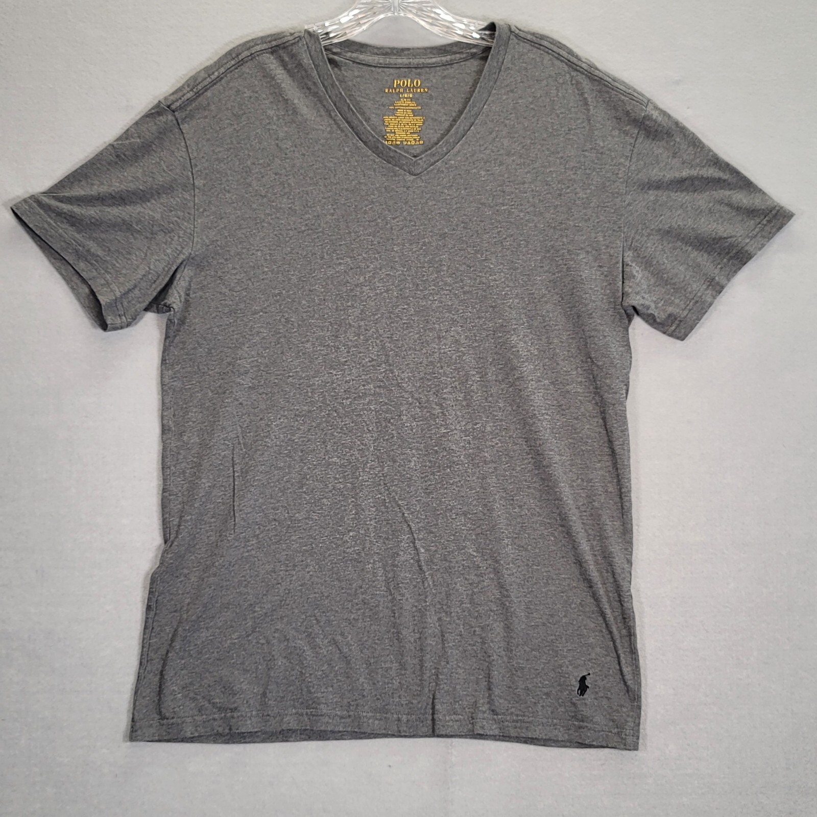 Polo Ralph Lauren camicia uomo L grigia manica corta pony scollo a V casual slim fit uomo