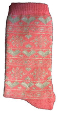 LADIES WARM SLIPPER SOCK PINK  GRAY HEARTS  SNOWFLAKES, USA, NWT, IMPERFECT