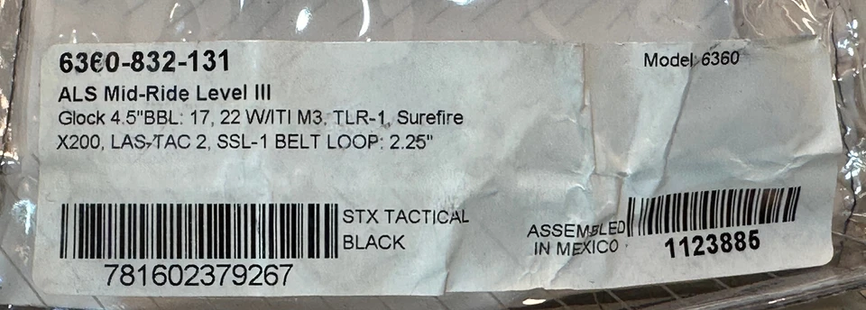 Safariland 6360 ALS/SLS RH STX Level-3 Duty Holster GLOCK 17 22 GEN 1-4 w/ LIGHT - Image 2 of 4