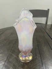 Vtg Fenton Pink Opalescent Lily of the Valley Handkerchief Vase Sticker 8 3/4”