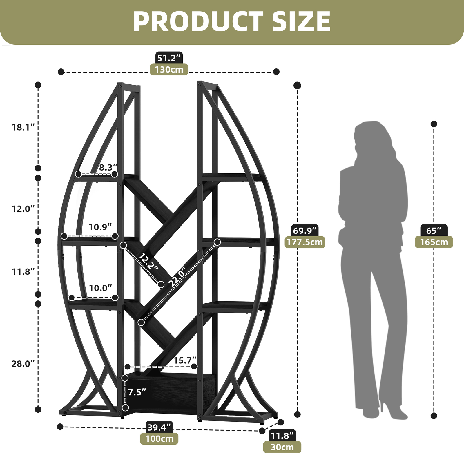 70" Industrial Bookshelf Bookcase Etagere Geometric Rack Display Living Room
