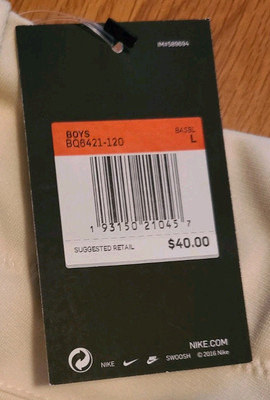 $40 Nike Vapor Select Boys LARGE Knicker Style Cream Baseball Pants  BQ6421-120