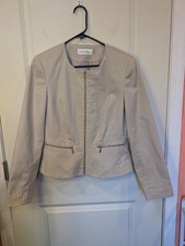 Women's Calvin Klein Zip Front Cropped Blazer Khaki Size 6