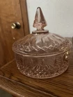 Pink Depression Glass-Indiana-Candy Dish Diamond  Princess Powder Box w Lid Vtg