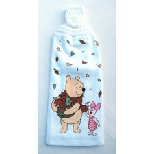 WINNIE THE POOH AND BUSHEL BASKET OF APPLES - CROCHET TOP HANGING KITCHEN TOWEL