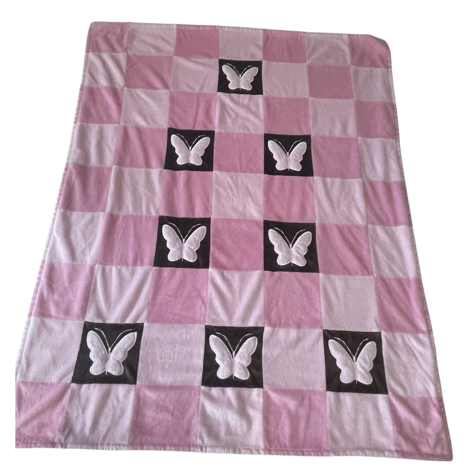 Amy Coe Edición Limitada Mariposa Bebé Manta Guardería Rosa Marrón Retazos Niña Foto 2 de 4
