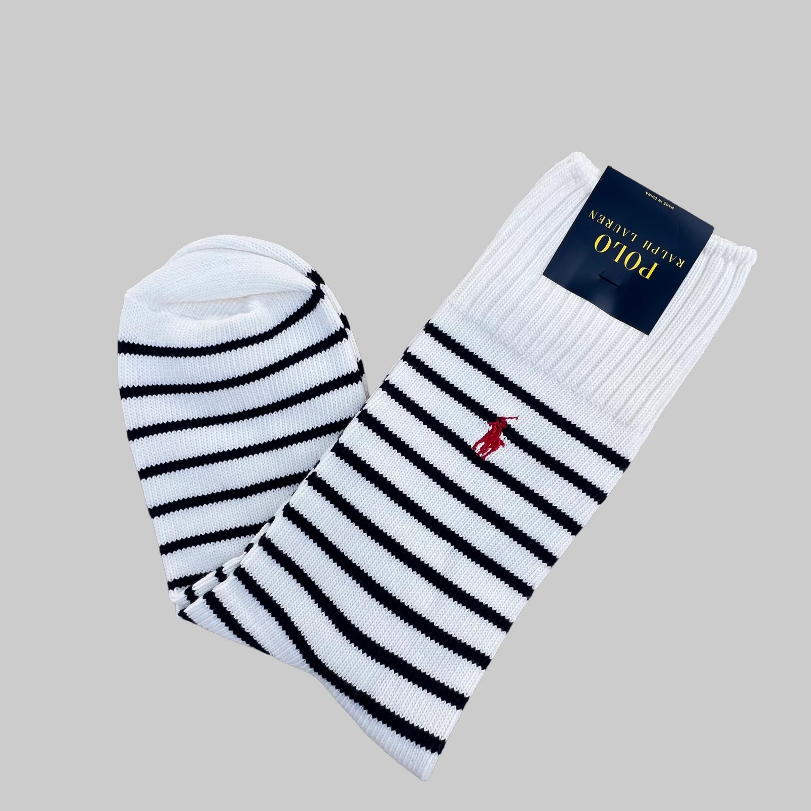 Polo Ralph Lauren mens white triped cotton chunky knit socks size 10-13
