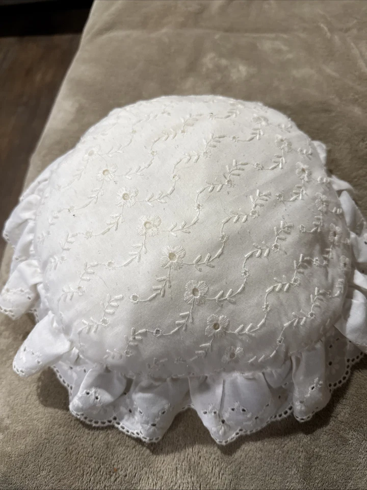 Floral Round Quilted Embroidered Throw Pillow Cottage Shabby Chic French Country - Image 2 of 2