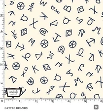 Cotton Cattle Brands Classic Western Rustic Symbols Fabric Print by Yard D466.75