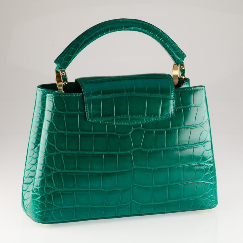 Louis Vuitton Green Alligator MM Capucines Purse Gold HW Box Dustbag Strap image 2