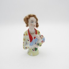 Antique Germany Half Doll with Real Hair, Necklace, Flowers