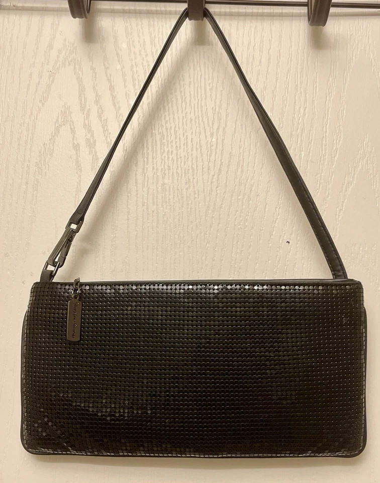 Cartera de hombro de malla negra de noche - 2007 - Como nueva, Whiting & Davis Foto 2 de 4