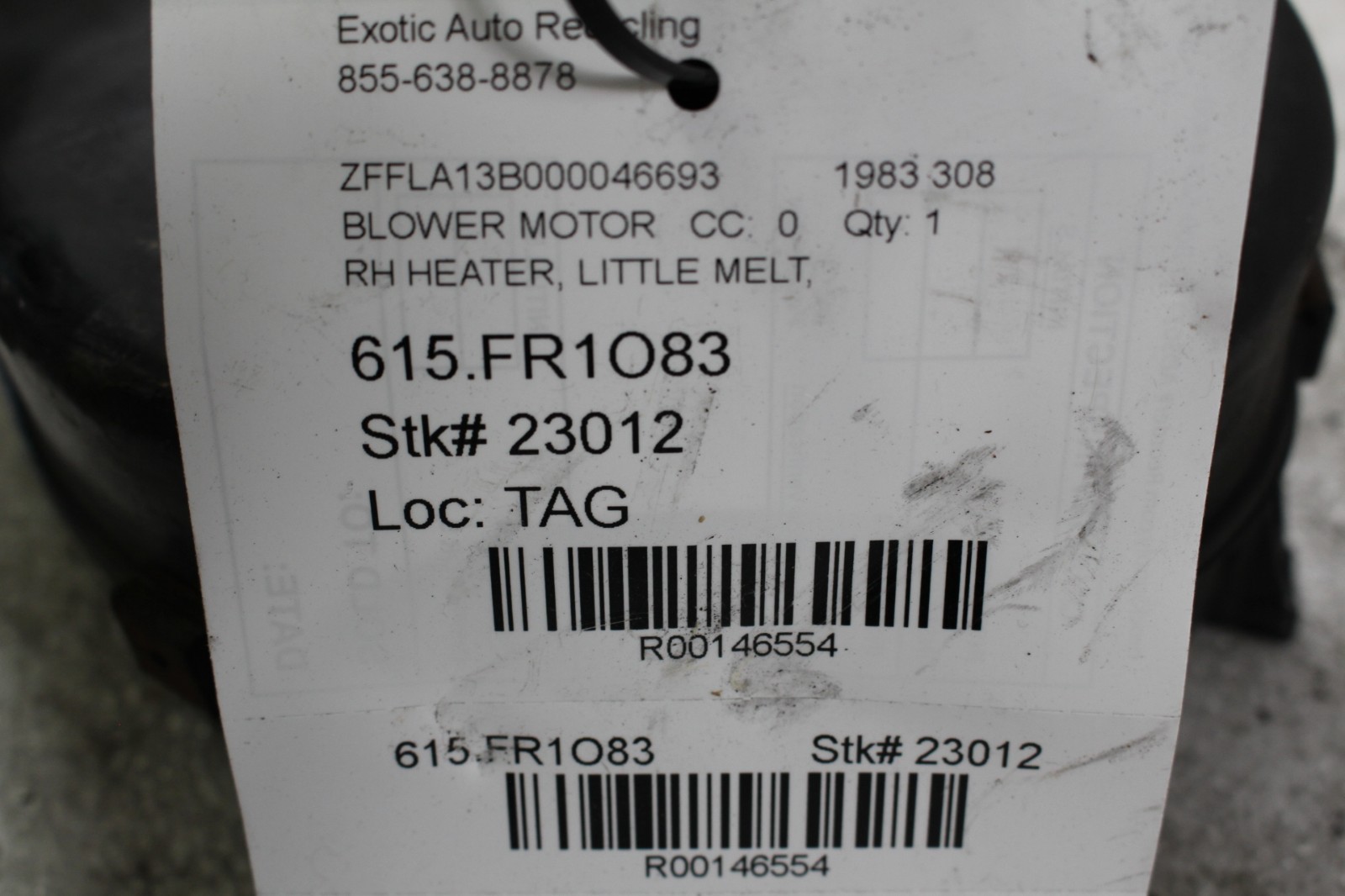 Ferrari 308, RH, Right, Blower Motor, Dmg, Used