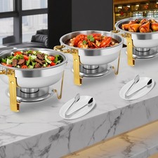 2/4 Packs Gold Chafing Dish Buffet Set Stainless Steel with Glass Lid 6QT