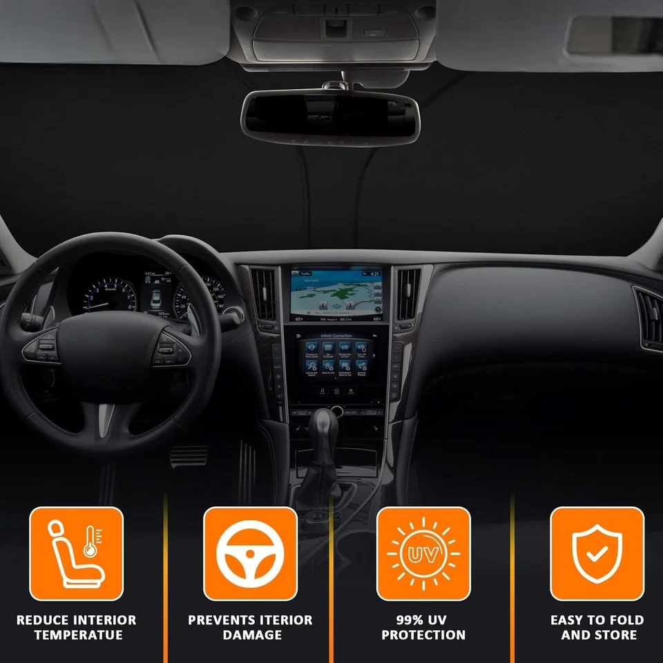 Winshield Sun Shade for 2014-2023 Infiniti Q50, Foldable Front Sun Shield  Foto 2 de 4