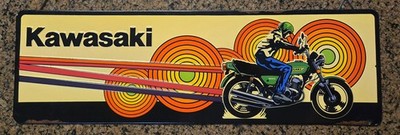 7.5'' x 24'' KAWASAKI Motorcycle Motorbike Metal Tin EMBOSSED SIGN, BRAND NEW