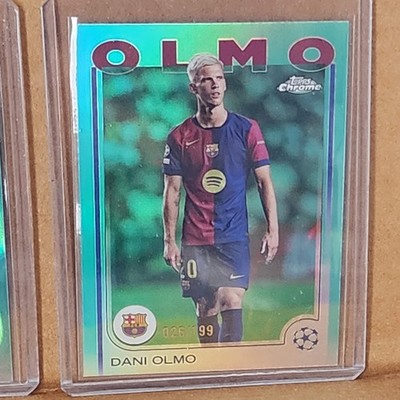 Dani Olmo 2024-25 Topps Chrome UEFA CC Aqua Refractor #26/199 FC Barcelona
