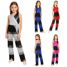 Girls Jumpsuit Dance Dancewear Jazz Bodysuit Tassel Celebration Performance