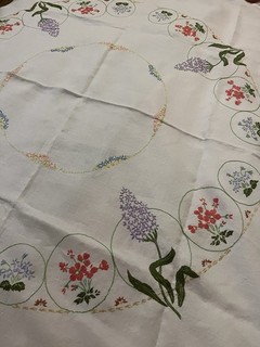 Vintage White Hand Embroidered Tablecloth
