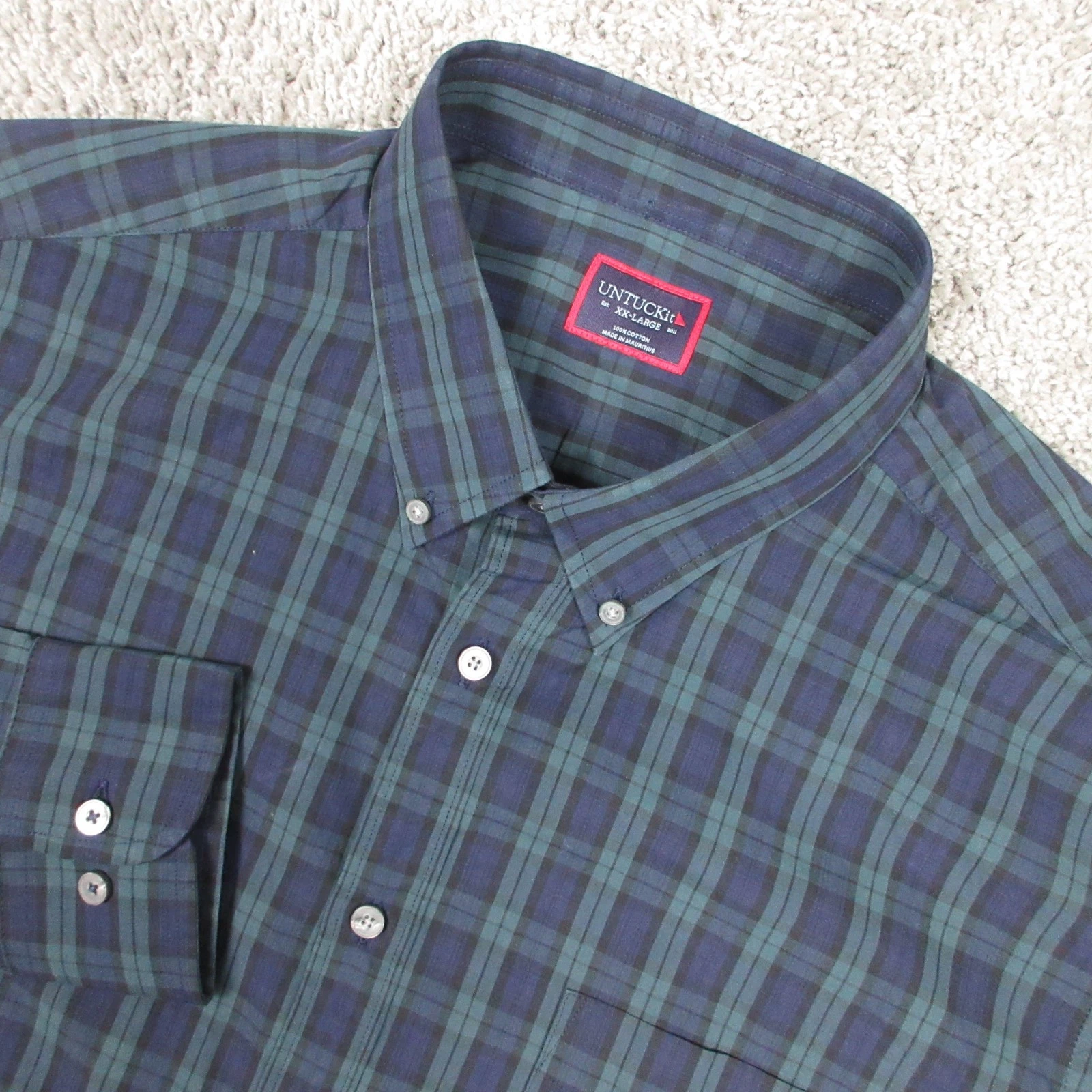 Untuckit Shirt Mens 2XL Blue Green Plaid Sylvaner Red Cotton Button Up EUC