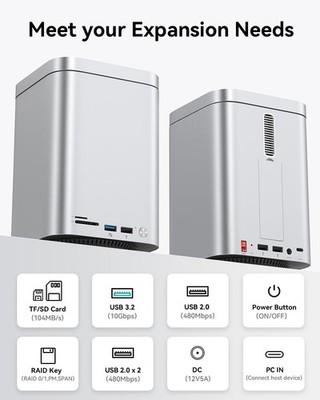 Aluminium 2 Bay RAID Festplattengehäuse for 2,5''/3,5'' HDD/SSD NVME/SATA Gehäuse