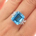 925 Sterling Silver Vintage Emerald-Cut Blue & Round-Cut White Topaz Ring Size 9
