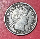 1892 US Barber SILVER Dime "Philadelphia" Mint! XF! SHARP! Old US Coin!